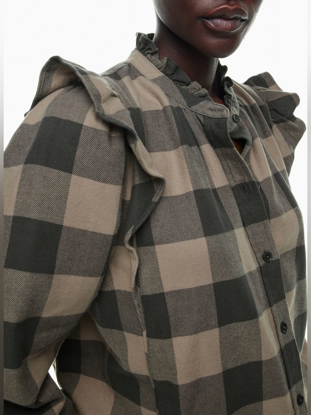 Aritzia Wilfred Free Curiosity Plaid Cotton Ruffled Button Up Shirt i